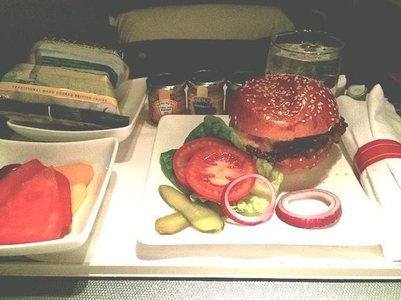 Before landing at LAX, this was the 'snack'.  A shockingly good bacon cheese burger.  I was surprised that it tasted grilled and didn't seem microwaved.