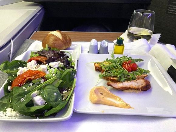 Starter - paprika lemon chicken/hummus/shaved asparagus + salad with sundried tomatoes and feta