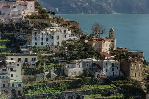 Near Furore, with the Tyrrhenian Sea beyond. The outskirts of this village are some of the most winding local roads---good idea to take some Dramamine/Gravol pills ahead of time. Queasy stomachs can occur here.