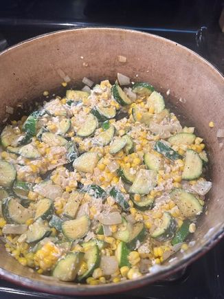 I decided to add zucchini.  I like to tweak the recipes a bit so we get more veggies and less fat.  