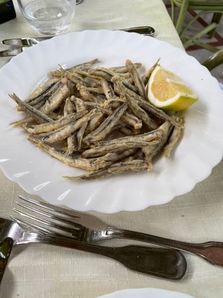 Fried anchovies. I ate them, I did not die.  Haha, they were delicious. 
