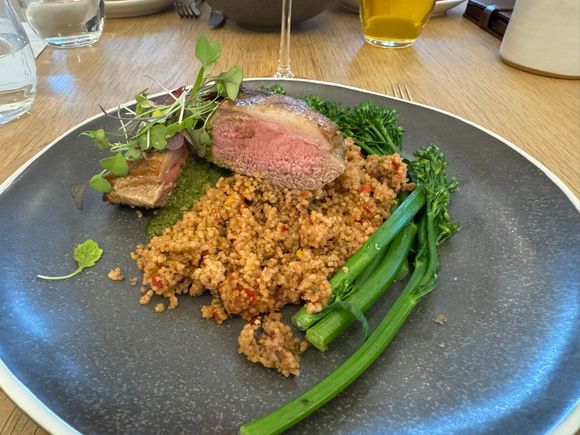 My delicious lamb, broccolini and couscous dinner at The Coast Restaurant.