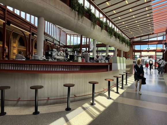 The remodeled light and airy food court at the Queen Victoria Market