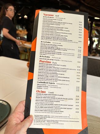 One half of menu at LA CASTILLERIA