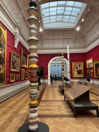 More ceramic columns - the artist finds discarded objects and repurposes them for his art. 