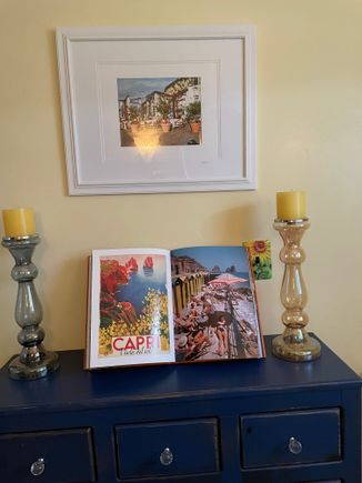 I ordered a cookbook holder for the book. It’s gold looks like a birdcage with weighted chains to hold the pages 