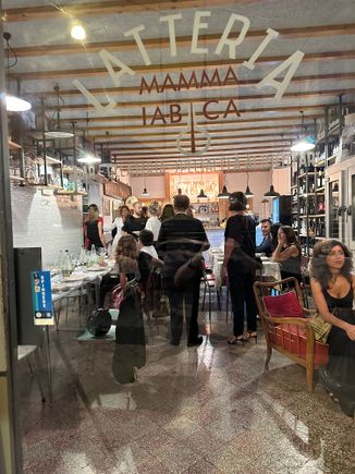 Entrance to Mamma Iabica, which I assume was once a simple latter (dairy shop)...a block or so from the bridge to Ortigia but in the city of Siracusa.  Our hotel shuttle let us off very close so that was a big plus for mobility impaired partner.