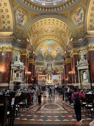 The interior of St. Stephen's Basilica - a masterpiece of gold mosaics and marble