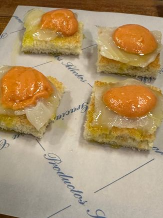 FANTASTIC cod topped with a dab of the salmorejo typical of Cordoba....