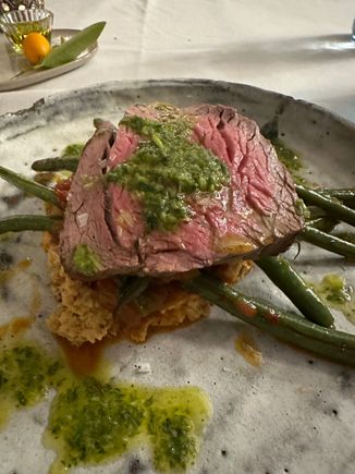 Beef solomillo over wonderful cauliflower chunky puree