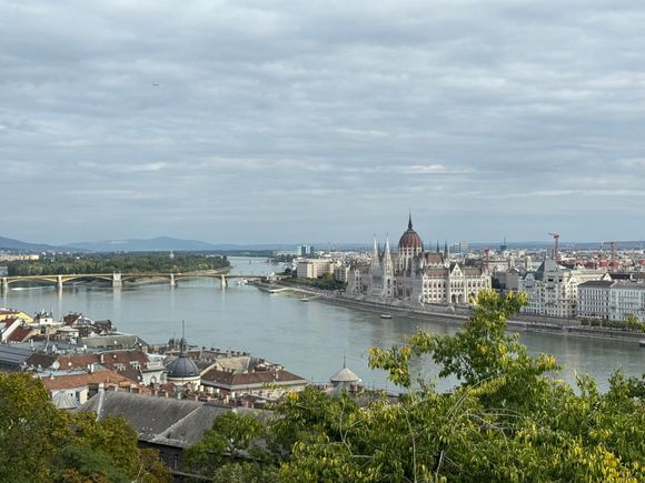 Panoramic view from Buda Castle Hill of the Danube River and the Parliament Building