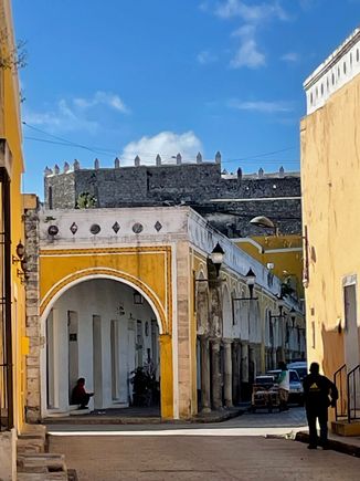 Entering into the town square.