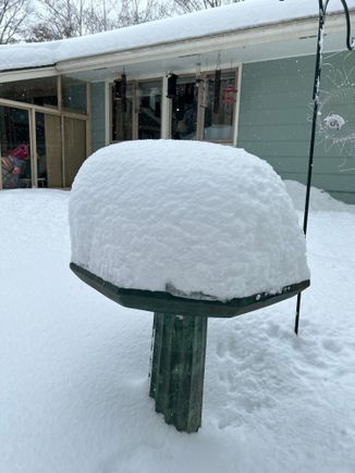 My bird bath before it was done snowing.