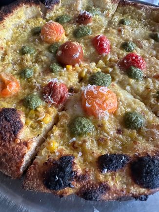 Pizza with corn pudding