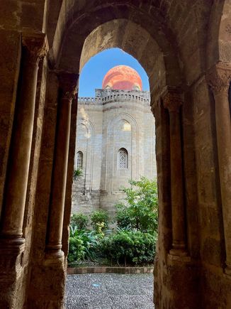 Norman Church of San Cataldo, seen from the doorway of La Martorana.
