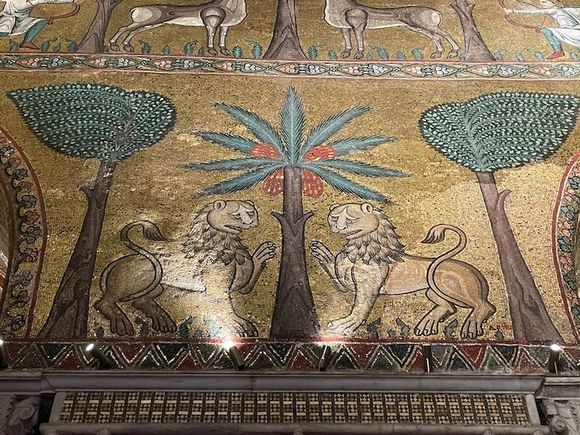 The amazing mosaics aren’t limited to the Cappella Palatina. The royal apartments have some stunners – like these Arab-Norman lions from the chambers of Roger II. These date to the mid 12th Century.