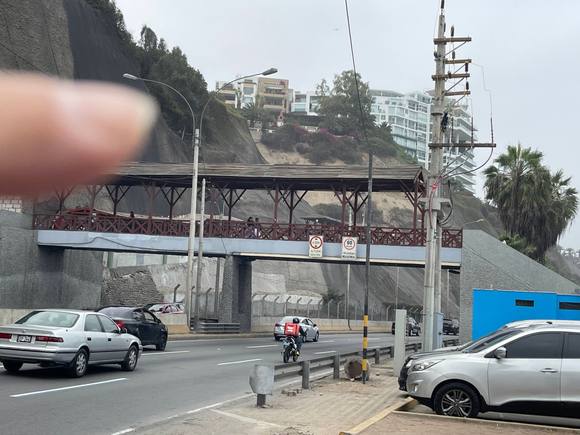 Crossed over the busy highway 