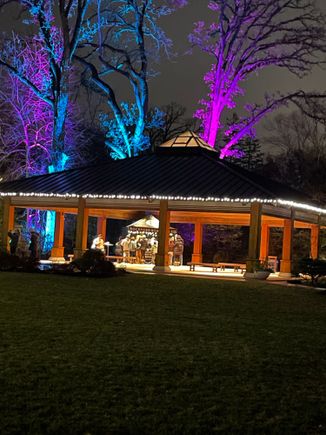 “My” Japanese Gardens last night. Inside the Pavilion is a pop up coffee/ hot chocolate stand. The hot chocolate has homemade marshmallows.  There was a college choir last night too singing carols.  Pretty perfect. 