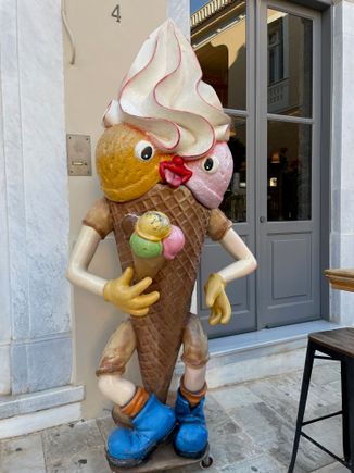 Gelato man outside of Gelato, one of several ice cream and gelato shops 