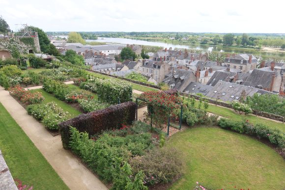Rose Garden and Loire River from Terrace behind St. Louis Cathedral 