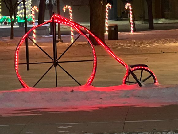 the town has several bikes for decorations in downtown.