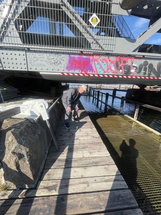 Walking under the bridge