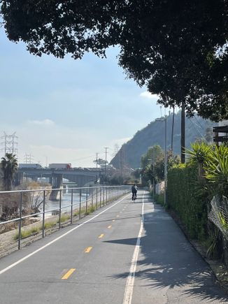 Biking along the LA River - note the freeway in the background!