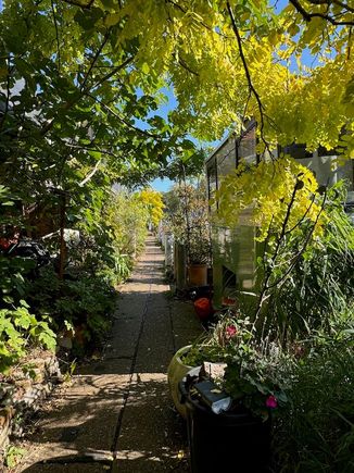 Back on the towpath - at this point, very narrow and running right along the barges