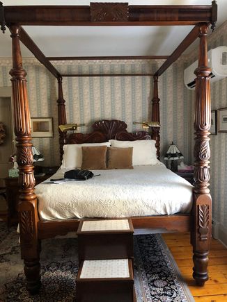 Our bedroom - look at the very high bed! I had to use the step stool every night.