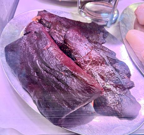 Whale meat (Minke) which we sampled during one of our meals. Very good!