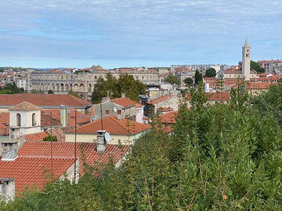 An overview from the castle fortifications. The amphitheater is clearly seen in this photo. 