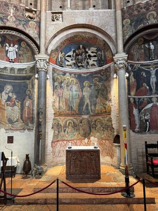 Interior of the Battistero with its 13th century Byzantine frescoes
