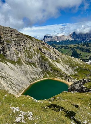 View of the small alpine lake on the way down
