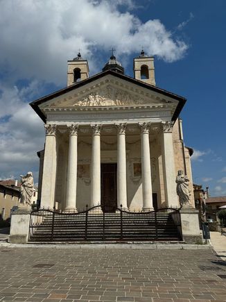 The Barbaro temple, built in 1580, is practically in the middle of the road