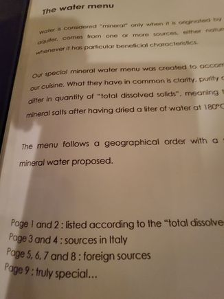 Water menu