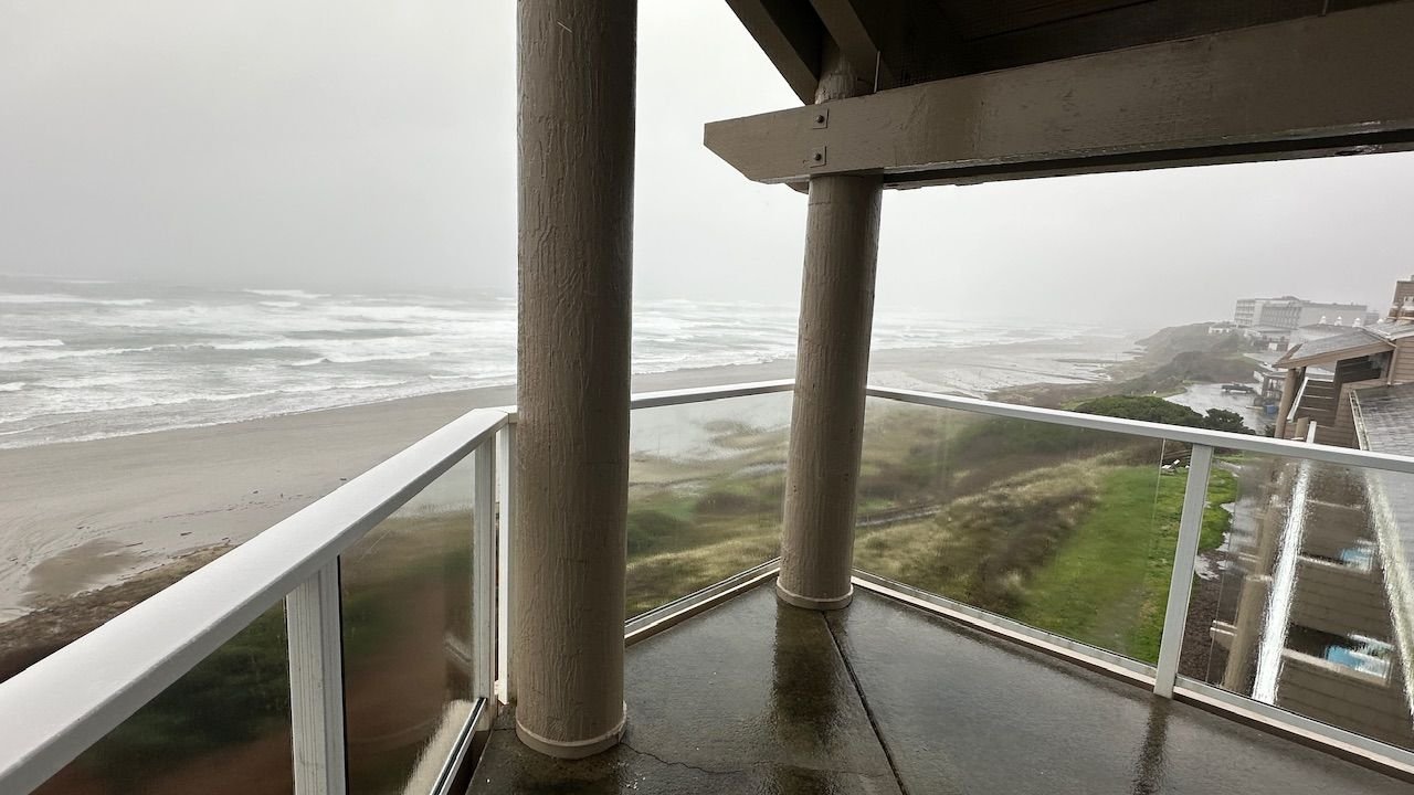Visibility down to 1/3 mile at best.  All rain, salt spray & wind.