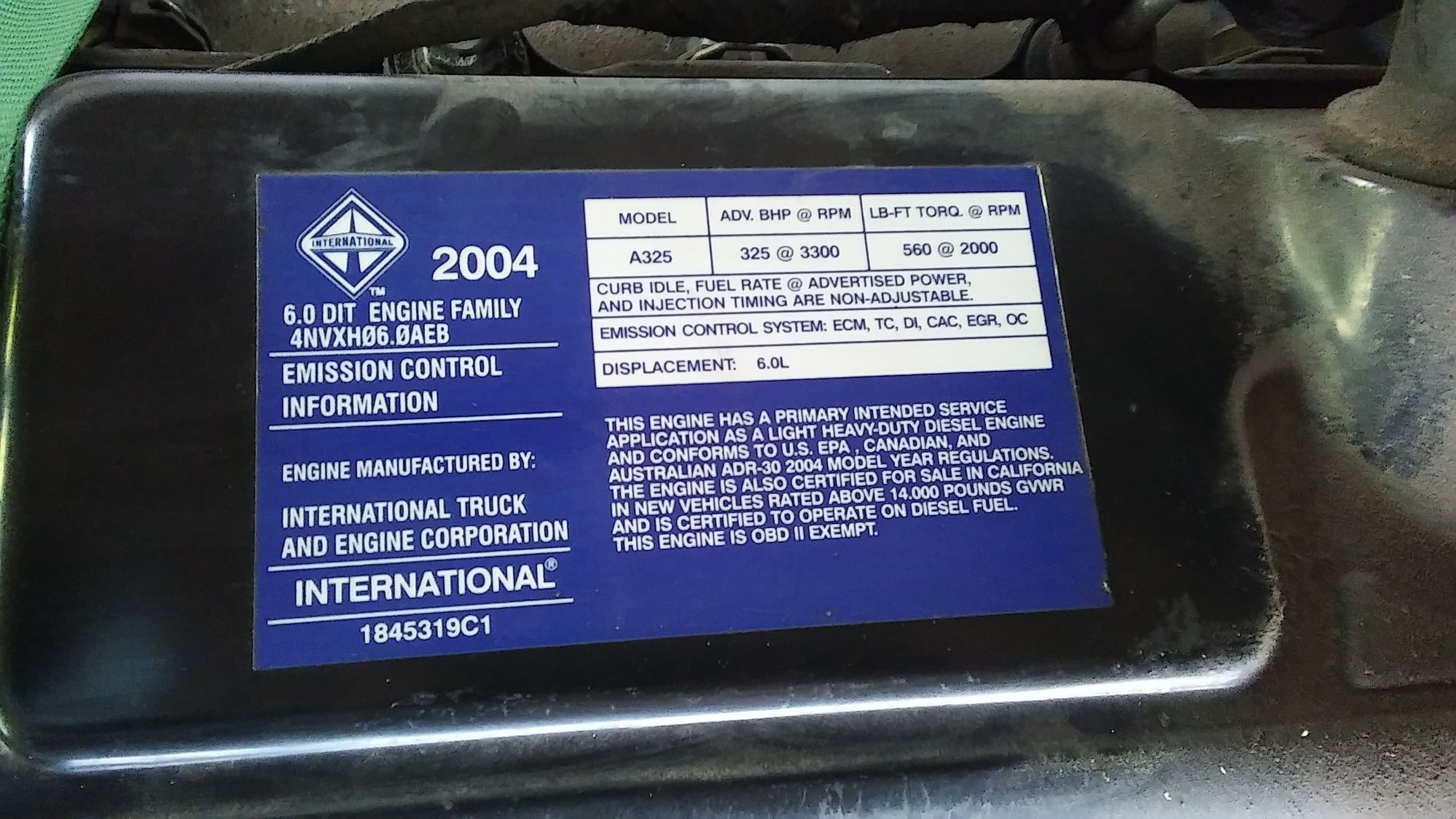 ford engine serial number location for 6.0 2006 van
