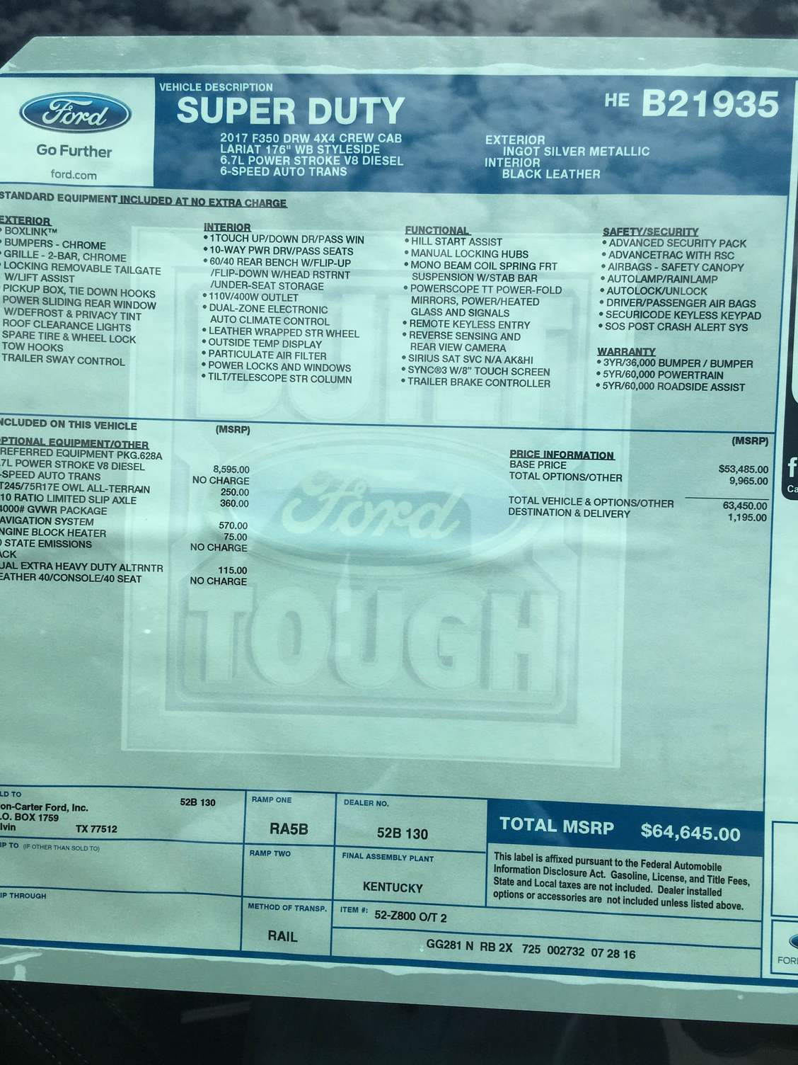 2017 F-350 CC 6.7 Dually Lariat spotted at local dealer ...