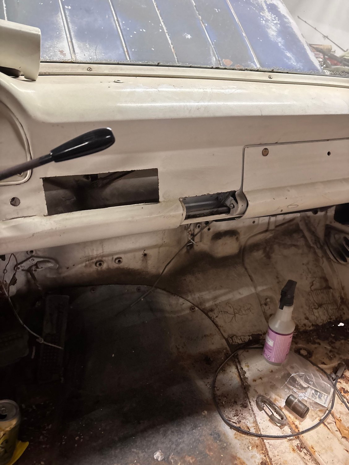 Where my gauges will live. A previous owner needed a radio apparently. 