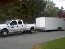 F450 pulling enclosed landscape trailer