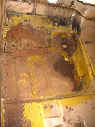 Driver side floor, after many years of wet carpet in contact w/floor pan