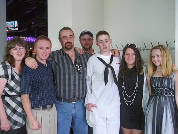 This is my crew from left to right, Wife Dena, oldest son Derek, me, my brother Caleb in back, 2nd son Jesse in his whites, his wife Kaila, my only daughter Katie. Not pictured is daughter in law Taron.