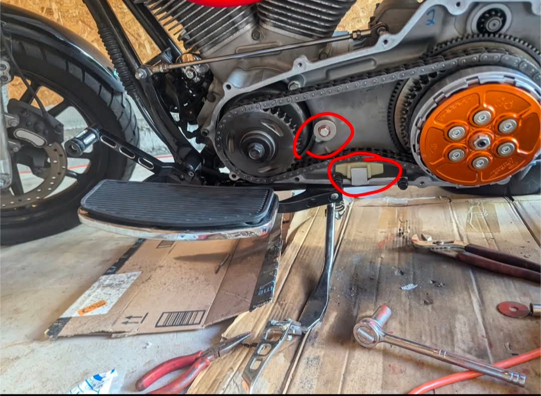 Primary chain tensioner replacement and mid shift shaft blocked off