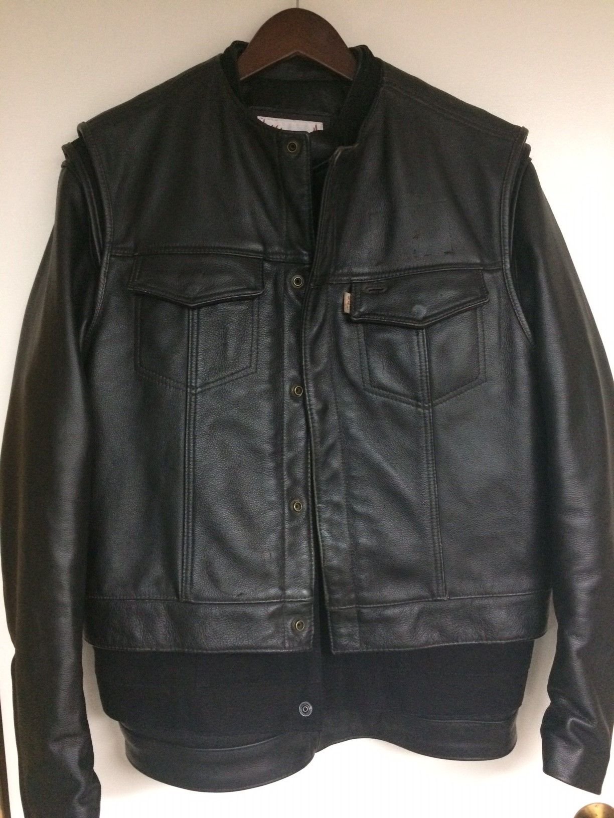 FS Lil Joe's leather jacket, denim vest, HAL vest combo Harley