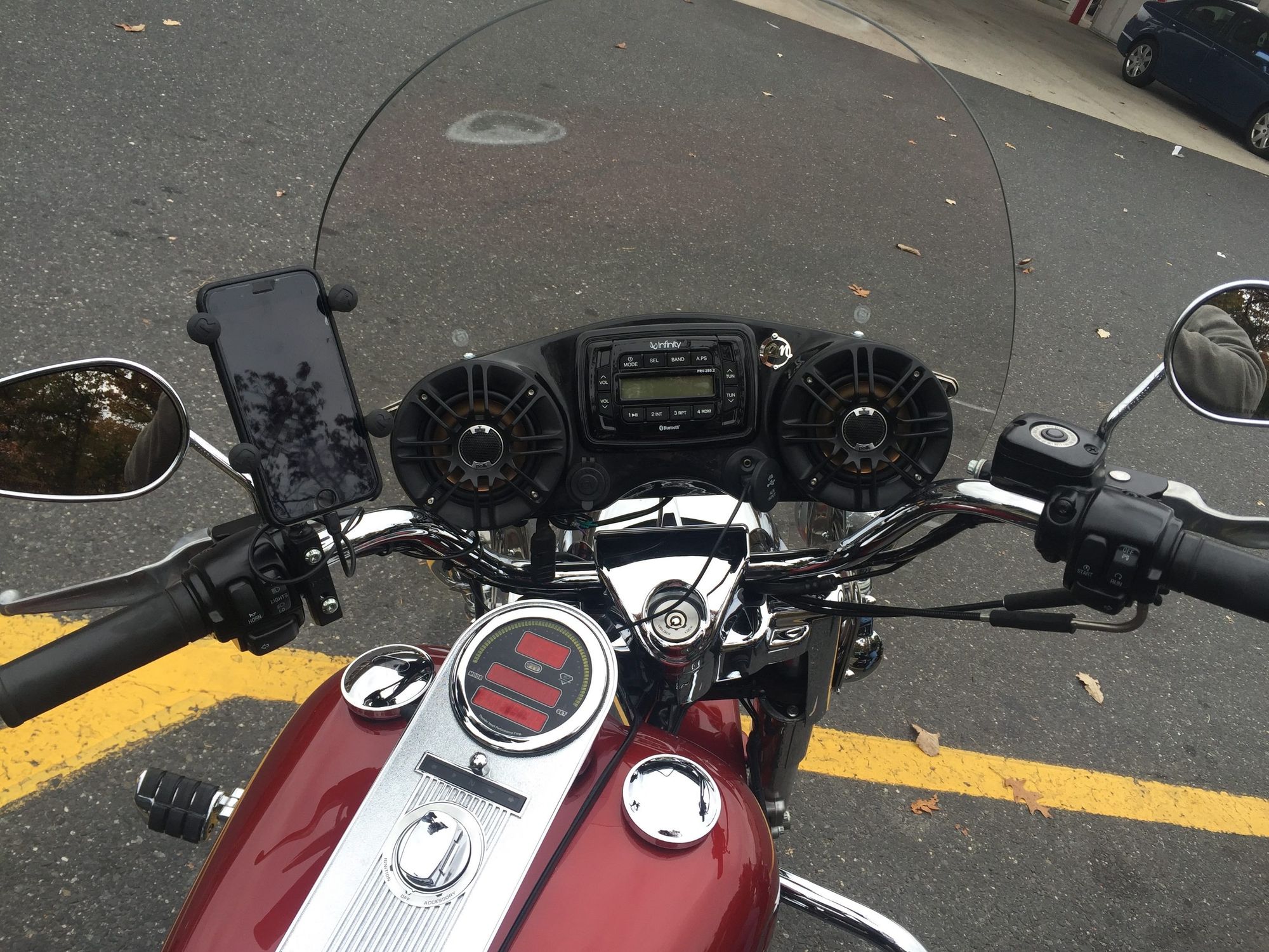 For Sale RockHoodz by Reckless Motorcycles. Windshield Mounted Stereo