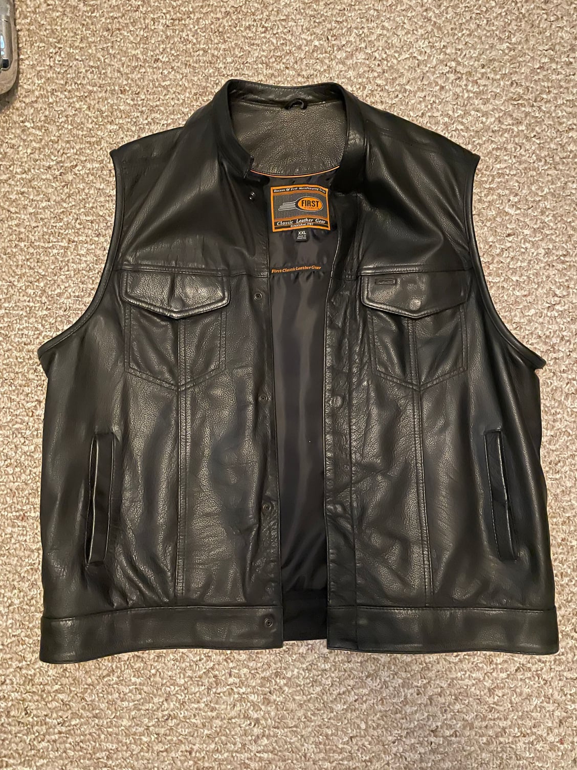 First Gear XXL Leather Riding Vest with Holster Pocket - Harley ...