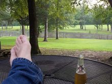 Here's my back patio 
Nice view of the pond.