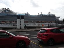 Cruise ship in the harbor across from our hotel.