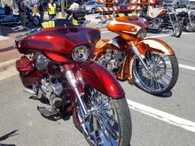Both are from Southern Boy Baggers. the red one has a 35 inch front wheel. Both are turbo charged.