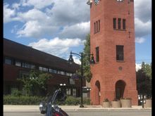 In Cranbrook, in front of Kootenay Roasting Company... a good place to stop for a cuppajoe...
